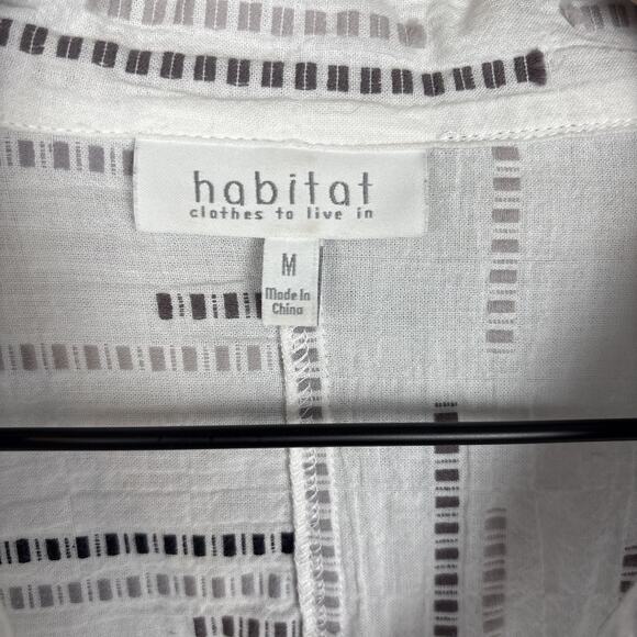 Habitat Button Down Shirt Women's Medium White Cotton Block Pattern Boho Artsy - Picture 6 of 13